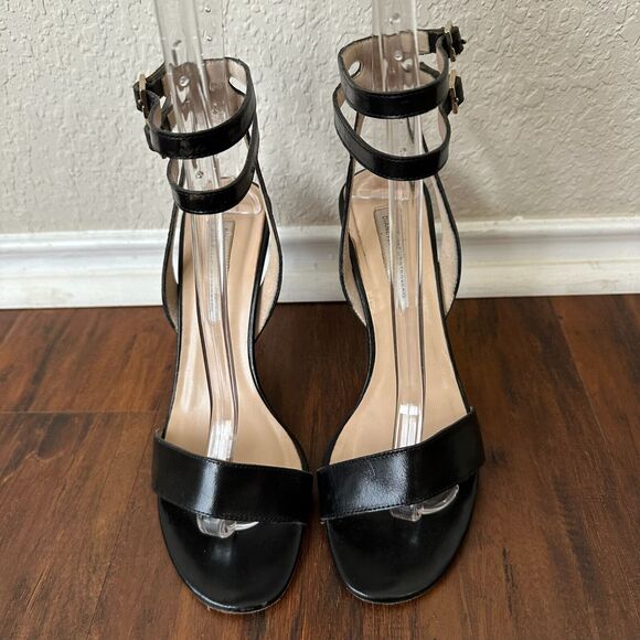 DIANE VON FURSTENBERG Vera Simple Strap Leather Heels Black Calf Leather - Picture 3 of 11